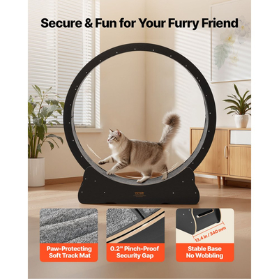 Τροχός άσκησης γάτας VEVOR, Ξύλινος τροχός τρεξίματος γάτας 132cm για γατάκι εσωτερικού χώρου έως 12,7kg, Διάδρομος για γάτες με διάδρομο με μοκέτα και μηχανισμό κλειδώματος, Ήσυχα αθλητικά παιχνίδια γάτας για κατοικίδια, Γυμναστική & Υγεία, Μαύρο