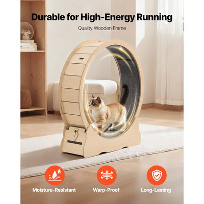 Τροχός άσκησης γάτας VEVOR, ξύλινος τροχός τρεξίματος γάτας 120cm για γάτες εσωτερικού χώρου έως 12,7kg Διάδρομος με μοκέτα και μηχανισμό κλειδώματος, αθόρυβα παιχνίδια αθλητισμού για γατάκια για κατοικίδια, γυμναστική και υγεία