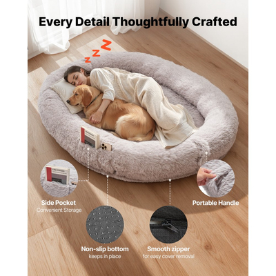 Κρεβάτι σκύλου VEVOR Human, 1760 x 1220 x 240 mm Ορθοπεδικό κρεβάτι σκύλου μεγέθους ανθρώπου από αφρό μνήμης, Κρεβάτια κατοικίδιων ανθρώπων με πλαϊνή τσέπη, λαβή και φερμουάρ, Αφαιρούμενα κρεβάτια σκύλων που πλένονται στο πλυντήριο για ανθρώπους, γκρι
