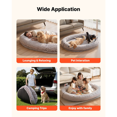 Κρεβάτι σκύλου VEVOR Human, 1760 x 1220 x 240 mm Ορθοπεδικό κρεβάτι σκύλου μεγέθους ανθρώπου από αφρό μνήμης, Κρεβάτια κατοικίδιων ανθρώπων με πλαϊνή τσέπη, λαβή και φερμουάρ, Αφαιρούμενα κρεβάτια σκύλων που πλένονται στο πλυντήριο για ανθρώπους, γκρι