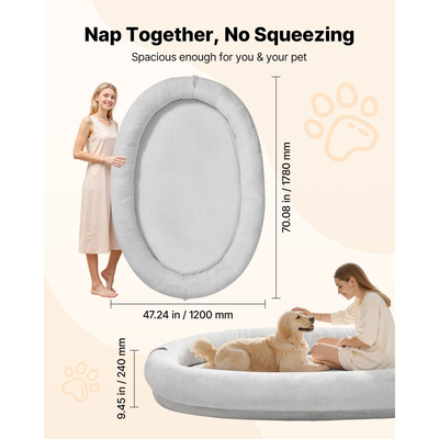 Κρεβάτι σκύλου VEVOR Human, 1780 x 1200 x 240 mm Ορθοπεδικό κρεβάτι σκύλου σε μέγεθος ανθρώπου από αφρό μνήμης, Κρεβάτια κατοικίδιων ανθρώπων με πλαϊνή τσέπη, λαβή και φερμουάρ, Αφαιρούμενα κρεβάτια σκύλων που πλένονται στο πλυντήριο για ανθρώπους, γκρι