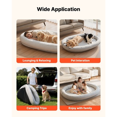 Κρεβάτι σκύλου VEVOR Human, 1780 x 1200 x 240 mm Ορθοπεδικό κρεβάτι σκύλου σε μέγεθος ανθρώπου από αφρό μνήμης, Κρεβάτια κατοικίδιων ανθρώπων με πλαϊνή τσέπη, λαβή και φερμουάρ, Αφαιρούμενα κρεβάτια σκύλων που πλένονται στο πλυντήριο για ανθρώπους, γκρι