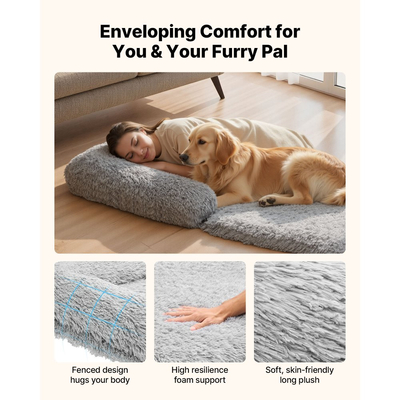 Κρεβάτι σκύλου VEVOR Human, 1810 x 1110 x 240 mm Ορθοπεδικό κρεβάτι σκύλου μεγέθους ανθρώπου από αφρό μνήμης, Κρεβάτια κατοικίδιων ανθρώπων με πλαϊνή τσέπη, λαβή και φερμουάρ, Αφαιρούμενα κρεβάτια σκύλων που πλένονται στο πλυντήριο για ανθρώπους, σκούρο γκρι