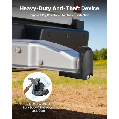 Κλείδωμα ρυμούλκησης VEVOR, Κατάλληλο για ζεύκτες 46 mm, 50,8 mm, 58,7 mm, Αντικλεπτική κλειδαριά ρυμούλκησης βαρέως τύπου με 3 κλειδιά, Ανθεκτικό σε ανοίγματα και κρούσεις, Κατάλληλο για τροχόσπιτα, σκάφη, ρυμουλκούμενα, Μαύρο