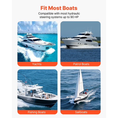 Κιτ υδραυλικού τιμονιού VEVOR, 90 HP, υδραυλικό σύστημα τιμονιού θαλάσσιου σκάφους, με αντλία τιμονιού 6,9 MPa/1000 psi, κύλινδρο κλειδώματος δύο κατευθύνσεων και σωλήνες υψηλής αντοχής 6 m, για χρήση σε μία στάση, με έναν κινητήρα