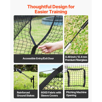 Κλουβί μπέιζμπολ VEVOR, Φορητό κλουβί μπέιζμπολ 3660 x 3100 x 2330 mm, Κλουβιά χτυπήματος με 4-στρωματικό πολυεστέρα χωρίς κόμπους και άνοιγμα μηχανής ρίψης, Κλουβιά μπέιζμπολ με δίχτυ για εσωτερικούς και εξωτερικούς χώρους