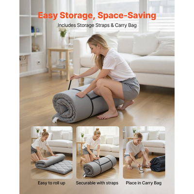 Ιαπωνικό στρώμα τατάμι VEVOR, Πτυσσόμενο στρώμα ιαπωνικού τατάμι διπλού μεγέθους, Στρώμα φουτόν με τσάντα αποθήκευσης και κούμπωμα, Πατάκι δαπέδου 9 στρώσεων για ύπνο, κοιτώνα, διαλογισμό, γιόγκα, 2032 x 991 x 89 mm, γκρι