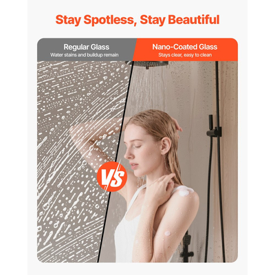 Πόρτα ντους VEVOR χωρίς πλαίσιο, 1219 mm Π x 1930 mm Υ, Συρόμενη γυάλινη πόρτα ντους με διαφανές σκληρυμένο γυαλί πάχους 10 mm, αθόρυβη, ανθεκτική στη θραύση νανοεπίστρωση, με ράγα, ταινία στεγανοποίησης και κιτ εξαρτημάτων