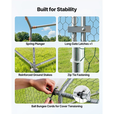 Μεταλλικό κοτέτσι VEVOR, Μεγάλοι χώροι για κοτέτσια 9,8x6,5x6,5ft με κάλυμμα, περίβλημα για κοτέτσι Doom Roof με κλειδαριά ασφαλείας, εξωτερικό κλουβί για πάπιες και κουνέλια, μάντρα πουλερικών για αυλή, αγρόκτημα, αυλή