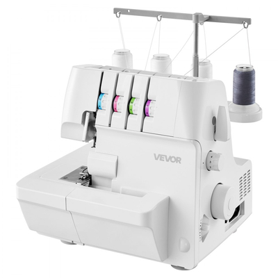 Ραπτομηχανή VEVOR Serger Overlock, 1250 βελονιές ανά λεπτό, δυνατότητα κλωστής 2-3-4, ρυθμιζόμενη διαφορική τροφοδοσία 0,7-2, με ελεύθερο βραχίονα και φως LED, ραπτομηχανή για διάφορα υφάσματα, λευκή