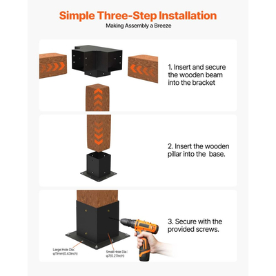 Κιτ βάσης πέργκολας VEVOR, 4x4 ίντσες (εσωτερικό μέγεθος 92 x 92 mm), 2 τεμάχια 4-way βαρέως τύπου γωνιακή βάση, κιτ βάσης στύλου DIY από ξύλο, εύκολη εγκατάσταση ξύλινων δοκών για κιόσκια, πέργκολες βεράντας, ξύλινη καμπίνα