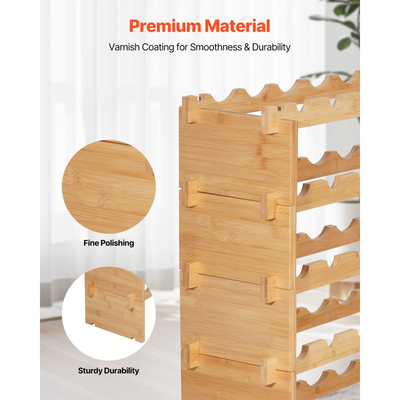 VEVOR 72 Ράφι Κρασιών με Στοίβαξη Μπουκαλιών, 8 Επίπεδα, Ανεξάρτητη Ράφι Αποθήκευσης Κρασιών στο Δάπεδο, Ανθεκτικό Ράφι Εμφάνισης Θέσεων Κρασιών, Ράφια που Δεν Τραντάζονται, Εύκολη Συναρμολόγηση, για Κουζίνα, Κάβα και Μπαρ, Φυσικό