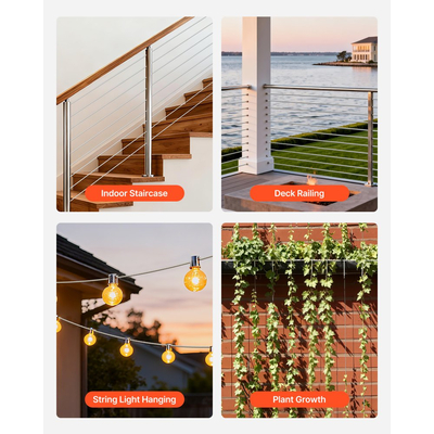 Κιτ συρματόσχοινου VEVOR 3,2 mm, μήκος 30,5 m, καλώδιο από ανοξείδωτο χάλυβα 304, αντοχή σε θραύση 2,9 kN, κατασκευή 7 x 7 κλώνων, χαλύβδινο καλώδιο για σύστημα κιγκλιδωμάτων καταστρώματος, πέργκολα κήπου, φωτιστικά σε σειρά