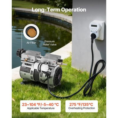 Αεριστήρας Λίμνης VEVOR, Αεροσυμπιεστής 5.2CFM 4/5HP, Αεριστήρας Λίμνης για Λίμνες έως 3 στρέμματα, Προστασία από Υπερθέρμανση & Βαλβίδα Αντιστροφής Ροής, Ισχυρός Κινητήρας 590W, Αντλία Αερισμού Λίμνης για Κυκλοφορία Οξυγόνου Νερού