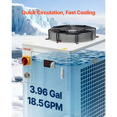 Βιομηχανικός Ψύκτης Νερού VEVOR, 5000W, Βιομηχανικό Σύστημα Ψύξης Ψύκτη Νερού με Συμπιεστή, Χωρητικότητα Δεξαμενής 15L, Μέγιστη Ροή 70 L/min, Ψύκτης Laser, για Μηχανή Χάραξης & Κοπής Κόνδυλων με Laser CO2