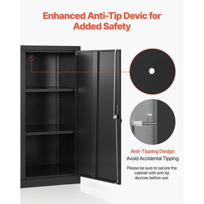 Μεταλλικό ντουλάπι αποθήκευσης VEVOR, μεταλλικό ντουλάπι γκαράζ 106 cm με 2 ρυθμιζόμενα ράφια, 2 μαγνητικές πόρτες και 2 κλειδιά, 3 επίπεδα αποθήκευσης εργαλείων με κλειδαριά για ντουλάπι τροφίμων, αποθήκη, υπόγειο, γραφείο, μαύρο