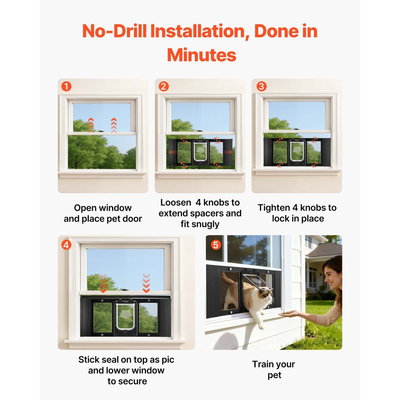 Πόρτα VEVOR για Γάτα, Ρυθμιζόμενη για Πλάτος Παραθύρου 787-914 mm, 4 Λειτουργίες Ασφαλούς Κλειδώματος, Πλαίσιο Αλουμινίου και Γυαλί Υψηλής Διαφάνειας, Μαγνητικό Κλείσιμο, Αδιάβροχη Πόρτα Κατοικίδιων για Γάτες με Γρήγορη Τοποθέτηση, Μαύρο
