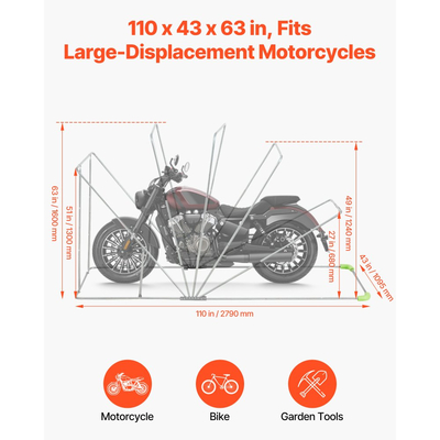 Στέγαστρο αποθήκευσης μοτοσικλέτας VEVOR με κλειδαριά ασφαλείας, σκηνή γκαράζ Oxford Flip-Up 600D, κάλυμμα μοτοσικλέτας βαρέως τύπου για όλες τις καιρικές συνθήκες με παράθυρα εξαερισμού, στέγαστρο οχήματος εξωτερικού χώρου 279x109,5x160 cm, μαύρο