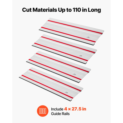 Ράγα οδηγού πριονιού ερπύστριας VEVOR, εύρος κοπής 2794 mm, κιτ που περιλαμβάνει 2 x ράγες οδηγούς αλουμινίου εξωθημένου τύπου 698,5 mm και 3 συνδέσμους, συμβατό με πριόνια ερπύστριας Makita, Festool & WEN, για ξυλουργικές εργασίες