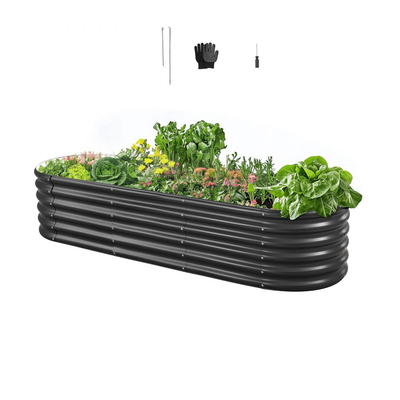 Μεταλλικό υπερυψωμένο παρτέρι VEVOR, 2,0 x 0,6 x 0,4 m οβάλ εξωτερικό κουτί κήπου Galvalume, ανοιχτού πάτου, μεγάλη υπερυψωμένη γλάστρα για καλλιέργεια λαχανικών, λουλουδιών, παχύφυτων, σκούρο γκρι