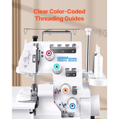 Ραπτομηχανή VEVOR Serger Overlock, 1250 βελονιές ανά λεπτό, δυνατότητα 3 και 4 κλωστών, με φως LED και ισχυρά πόδια αναρρόφησης, Ραπτομηχανή βαρέως τύπου με μεταλλικό πλαίσιο για διάφορα υφάσματα, λευκή