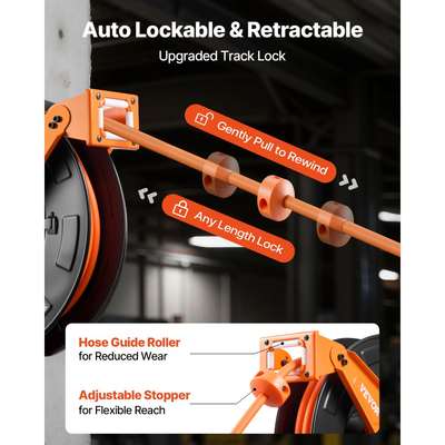 Ανασυρόμενο καρούλι λάστιχου αέρα VEVOR, υβριδικός λάστιχο αέρα 15m x 9,5mm, μέγιστος 300PSI, καρούλι λάστιχων αεροσυμπιεστή με αυτόματη επανατύλιξη και είσοδο 1,52m, τοποθέτηση σε οροφή/τοίχο, βαρέως τύπου, διπλός βραχίονας από χάλυβα