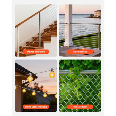 Κιτ συρματόσχοινου VEVOR 2 mm, μήκος 35,1 m, καλώδιο από ανοξείδωτο χάλυβα 304, αντοχή σε θραύση 2 kN, κατασκευή 7 x 7 κλώνων, χαλύβδινο καλώδιο για σύστημα κιγκλιδωμάτων καταστρώματος, πέργκολα κήπου, φωτιστικά σε σειρά