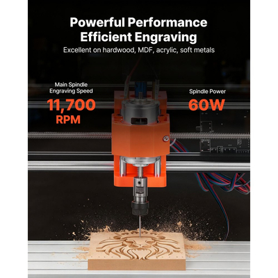 Μηχανή φρεζαρίσματος CNC VEVOR 3018, άξονας 60W, μηχανή φρεζαρίσματος ξύλου 3 αξόνων, με επιφάνεια εργασίας 300 x 180 x 40 mm, χειριστήριο εκτός σύνδεσης, δομή από κράμα αλουμινίου, για κοπή ξυλογλυπτικής ακρυλικού