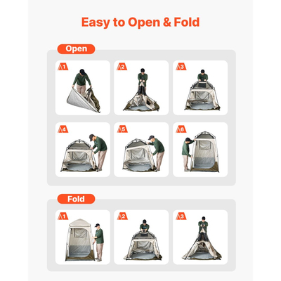 Σκηνή ντους κάμπινγκ VEVOR, 1 δωμάτιο, πτυσσόμενη σκηνή απομόνωσης με βάσεις εδάφους, σχοινιά, τσάντα μεταφοράς και εγκάρσια μπάρα, ύφασμα Oxford 210D με επίστρωση αργύρου, για κάμπινγκ, παραλία και ψάρεμα