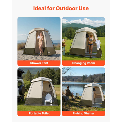 Σκηνή ντους κάμπινγκ VEVOR, πτυσσόμενη σκηνή απορρήτου 2 δωματίων με αποδυτήρια με πασσάλους εδάφους, σχοινιά, τσάντα μεταφοράς και εγκάρσια μπάρα, ύφασμα Oxford 150D με επίστρωση αργύρου, για κάμπινγκ, παραλία και ψάρεμα