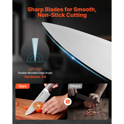 Σετ μαχαιριών κουζίνας VEVOR με μπλοκ και ξύστρα, Σετ 15 τεμαχίων γερμανικών αιχμηρών μαχαιριών από ανοξείδωτο ατσάλι υψηλής περιεκτικότητας σε άνθρακα, μαχαιροπίρουνα κουζίνας με εργονομική λαβή, ράβδο ακονίσματος και ξύλινο μπλοκ, για οικιακούς μάγειρες