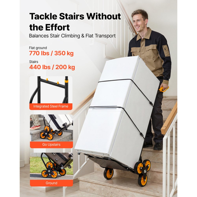 Καρότσι αναρρίχησης σκαλοπατιών VEVOR, χωρητικότητα αναρρίχησης σκαλοπατιών 200 kg, πτυσσόμενο καρότσι βαρέως τύπου με τηλεσκοπική λαβή, 6 ρόδες και 2 κορδόνια ελαστικού, καρότσι αναρρίχησης σκαλοπατιών για το σπίτι, είδη παντοπωλείου, αποθήκη