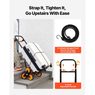 Καρότσι αναρρίχησης σκαλοπατιών VEVOR, χωρητικότητα αναρρίχησης σκαλοπατιών 200 kg, πτυσσόμενο καρότσι βαρέως τύπου με τηλεσκοπική λαβή, 6 ρόδες και 2 κορδόνια ελαστικού, καρότσι αναρρίχησης σκαλοπατιών για το σπίτι, είδη παντοπωλείου, αποθήκη