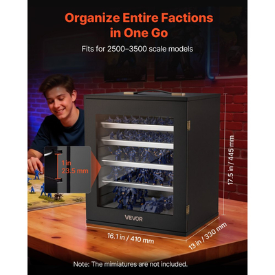 Θήκη αποθήκευσης μινιατούρων VEVOR, κατάλληλη για μοντέλα κλίμακας 1:2500-1:3500, ξύλινη θήκη για μινιατούρες με 5 δίσκους και 13 υποδοχές, θήκη μεταφοράς μινιατούρων Clear View για συλλεκτικά αντικείμενα (δεν περιλαμβάνονται τα μίνι)