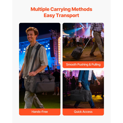 Τσάντα καλωδίου VEVOR Rolling DJ, 1680D, Επενδυμένη τσάντα αρχειοθέτησης με ρόδες, 6 αποσπώμενα διαχωριστικά, θήκη μουσικού εξοπλισμού ταξιδιού, για επαγγελματικό εξοπλισμό DJ, μουσικά όργανα και αξεσουάρ, εξοπλισμό ήχου
