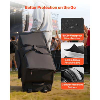 Τσάντα για ηλεκτρονικά ντραμς VEVOR, 600D, με επένδυση για ντραμς και ρόδες, μεγάλο εσωτερικό 920 x 420 x 410 mm, ελαφριά θήκη ταξιδιού με αποσπώμενα διαχωριστικά και πολλαπλές τσέπες, για ηλεκτρικά ντραμς, μαύρη