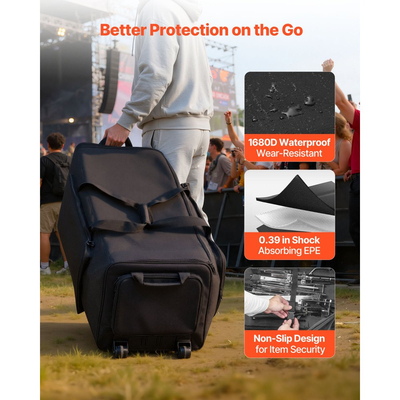 Τσάντα μεταφοράς εξοπλισμού τυμπάνων VEVOR με ρόδες, 1680D, τσάντα μεταφοράς εξοπλισμού σετ τυμπάνων, θήκη μεταφοράς με στιβαρή λαβή, ανθεκτικό φερμουάρ, λείες ρόδες PVC, πολλαπλές τσέπες, για αξεσουάρ υλικού και βάσης, μαύρη