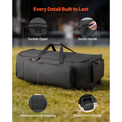 Τσάντα μεταφοράς εξοπλισμού τυμπάνων VEVOR με ρόδες, 1680D, τσάντα μεταφοράς εξοπλισμού σετ τυμπάνων, θήκη μεταφοράς με στιβαρή λαβή, ανθεκτικό φερμουάρ, λείες ρόδες PVC, πολλαπλές τσέπες, για αξεσουάρ υλικού και βάσης, μαύρη