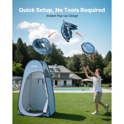VEVOR Αναδιπλούμενη Σκηνή Ντους, Άμεσης Φορητής Σκηνής Απορρήτου με Κρεμαστή Τσάντα, Πασσάλους Γης, Σχοινιά, Τσάντα Μεταφοράς, Πολυεστέρας 190T με Ασημένια Επίστρωση, Γρήγορη Τοποθέτηση, για Κάμπινγκ, Παραλία, Ψάρεμα