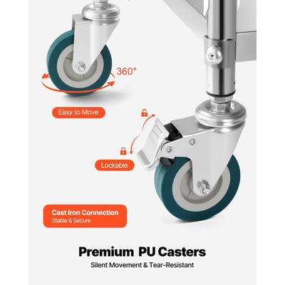 Καρότσι VEVOR από ανοξείδωτο ατσάλι, 3 επιπέδων τροχήλατο καρότσι εργαστηρίου με κλειδώσιμους τροχούς, δίσκος κλινικής με καρότσι σερβιρίσματος για ιατρεία, κινητός δίσκος αποθήκευσης βαρέως τύπου για νοσοκομείο, εστιατόριο, κουζίνα, κομμωτήριο
