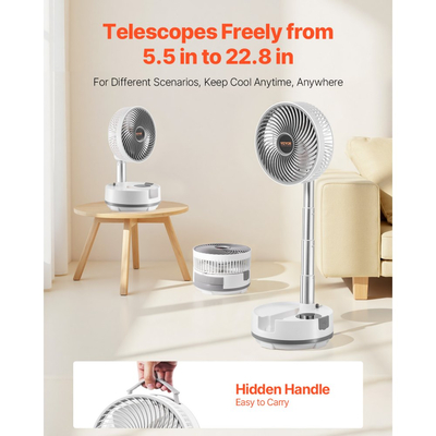 Φορητός, πτυσσόμενος, επαναφορτιζόμενος ανεμιστήρας VEVOR 20,3 cm, λειτουργία με μπαταρία 3 σε 1 και τηλεχειριστήριο, αθόρυβος ανεμιστήρας γραφείου/τραπεζιού, 8 ταχύτητες, αυτόματη περιστροφή 90 μοιρών αριστερά/δεξιά, για το σπίτι, το γραφείο