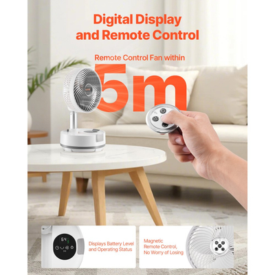 Φορητός, πτυσσόμενος, επαναφορτιζόμενος ανεμιστήρας VEVOR 20,3 cm, λειτουργία με μπαταρία 3 σε 1 και τηλεχειριστήριο, αθόρυβος ανεμιστήρας γραφείου/τραπεζιού, 8 ταχύτητες, αυτόματη περιστροφή 90 μοιρών αριστερά/δεξιά, για το σπίτι, το γραφείο