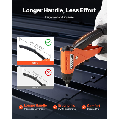 Κιτ πριτσινιών VEVOR Pop, με 200 τυφλά πριτσίνια, βαρέως τύπου μονόχειρο πριτσίνι με 4 εναλλάξιμα ακροφύσια, 4 τρυπάνια και θήκη μεταφοράς, χειροκίνητο εργαλείο πριτσινώματος για μέταλλο, αυτοκίνητα, σπίτι