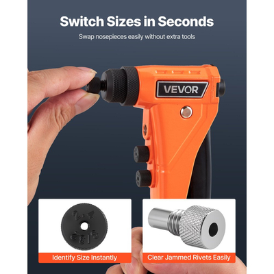 Κιτ πριτσινιών VEVOR Pop, με 200 τυφλά πριτσίνια, βαρέως τύπου μονόχειρο πριτσίνι με 4 εναλλάξιμα ακροφύσια, 4 τρυπάνια και θήκη μεταφοράς, χειροκίνητο εργαλείο πριτσινώματος για μέταλλο, αυτοκίνητα, σπίτι