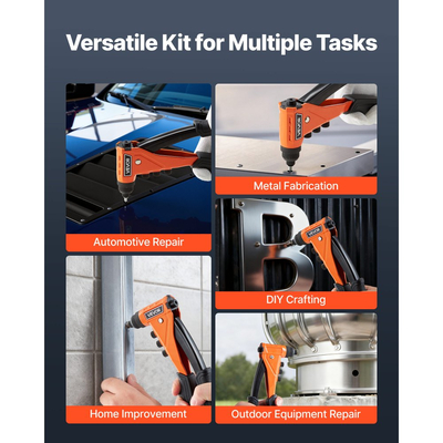 Κιτ πριτσινιών VEVOR Pop, με 200 τυφλά πριτσίνια, βαρέως τύπου μονόχειρο πριτσίνι με 4 εναλλάξιμα ακροφύσια, 4 τρυπάνια και θήκη μεταφοράς, χειροκίνητο εργαλείο πριτσινώματος για μέταλλο, αυτοκίνητα, σπίτι