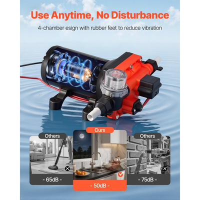 Αντλία νερού VEVOR RV, 12V DC 6 GPM (22,7 L/min), 4-θαλάμων αυτοαναρρόφησης αντλία νερού με διάφραγμα με αυτόματο διακόπτη πίεσης, μέγιστη πίεση 70 PSI, κατ' απαίτηση για RV, τροχόσπιτα, θαλάσσιο σκάφος, πλύσιμο αυτοκινήτων