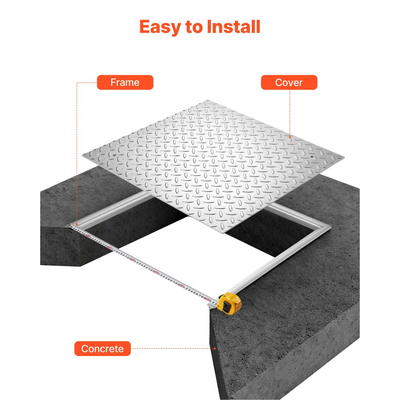 Κάλυμμα φρεατίου VEVOR με πλαίσιο, τετράγωνο καπάκι σηπτικής δεξαμενής 600 x 600 mm με βάση, ανθεκτικό στην ολίσθηση κάλυμμα πρόσβασης επιθεώρησης καναλιού αποστράγγισης από ανθρακούχο χάλυβα βαρέως τύπου για πεζοδρόμια, κήπους