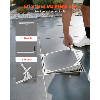 Κάλυμμα φρεατίου VEVOR με πλαίσιο, αόρατα καλύμματα πρόσβασης σε σηπτική δεξαμενή 300 x 300 mm, ενσωματωμένο κάλυμμα επιθεώρησης καναλιού αποστράγγισης από κράμα αλουμινίου για πεζοδρόμια, κήπους, βεράντες