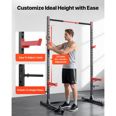 Βάση VEVOR Power Cage, Πολυλειτουργική βάση καθισμάτων για γυμναστήριο στο σπίτι, Εξοπλισμός προπόνησης δύναμης με ρυθμιζόμενο πλάτος και 6 ιμάντες, προσάρτηση ναρκών και μπάρες ασφαλείας για πιέσεις πάγκου, έλξεις-απελάσεις