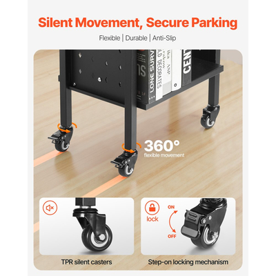 VEVOR Τροχαίο Βιβλιοθηκάριο, Χωρητικότητα 70 kg, Καρότσι Βιβλιοθήκης 45 x 33 x 88 cm, Ράφια διπλής όψης σε σχήμα L με κλειδώσιμες ρόδες 50,8 mm, Βιβλιοθηκάριο για ράφια σπιτιού, γραφείου και σχολείου, Μαύρο